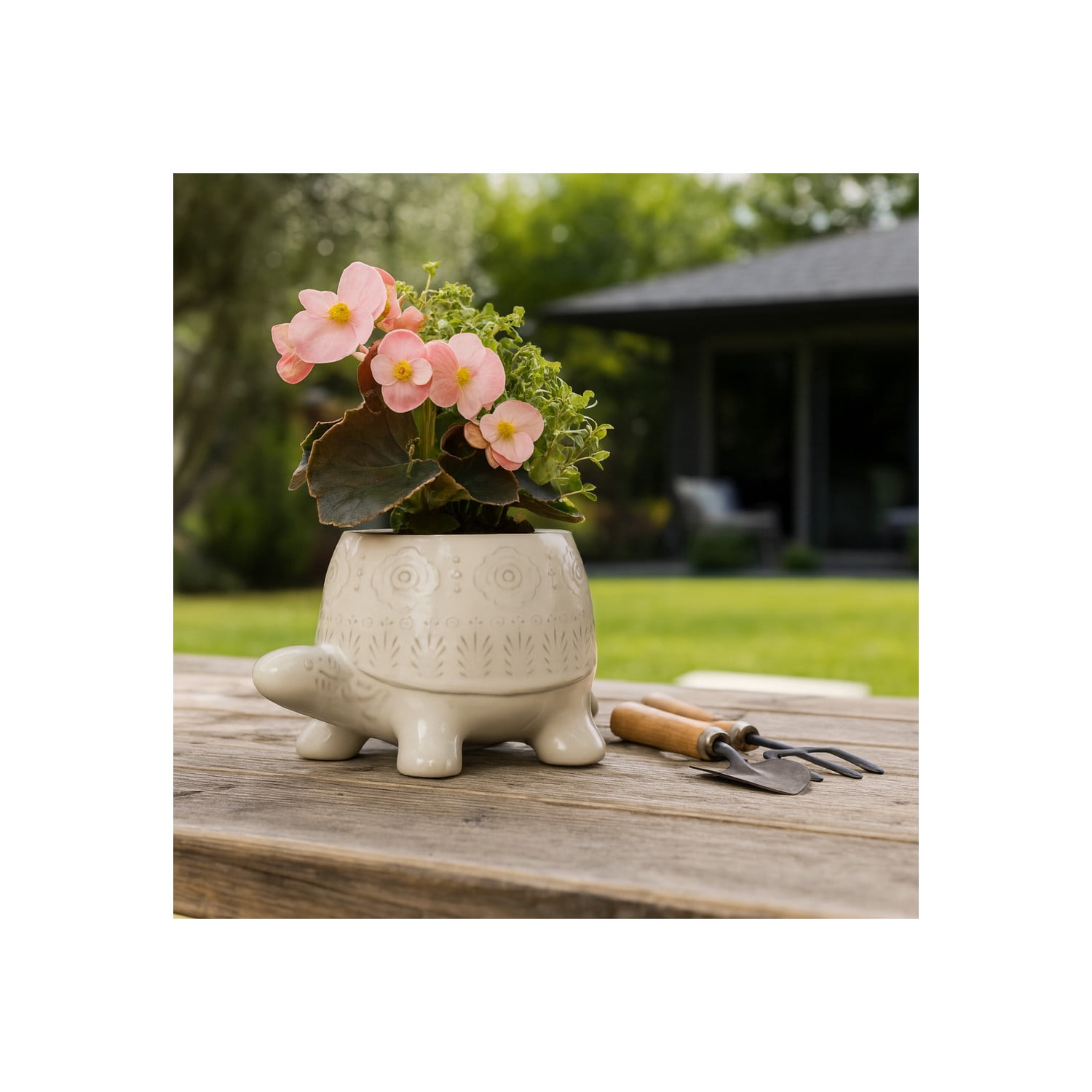 Turtle Shaped Ceramic Flower Pots for Home Decor - Sculptural Planters and Pots for Plants with Textured Detail - Decorative Accent Planters for Indoor Plants and Outdoor Placement - 4", White