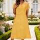 thumbnail image 1 of TaTaai Women's Spring Summer Linen Dress V Neck Short Sleeve with Cinched Waist Solid Color Casual Loose Fit Ankle Length Gift, 1 of 9
