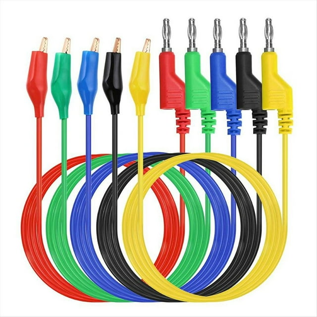 Cables de Prueba de Conector Banana A Pinzas de Cocodrilo, 5 Colores, Cables Eléctricos Suaves y Flexibles para Pruebas Eléctricas con Multímetro.