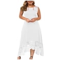 thumbnail image 2 of Jusqu'à 65 % de Réduction! Robes de Mode d'Été pour Femmes 2024 Grande Taille Décontractée Couleur Unie Col Rond Aguichant Dentelle Sans Manches Robe Ample, 2 of 7