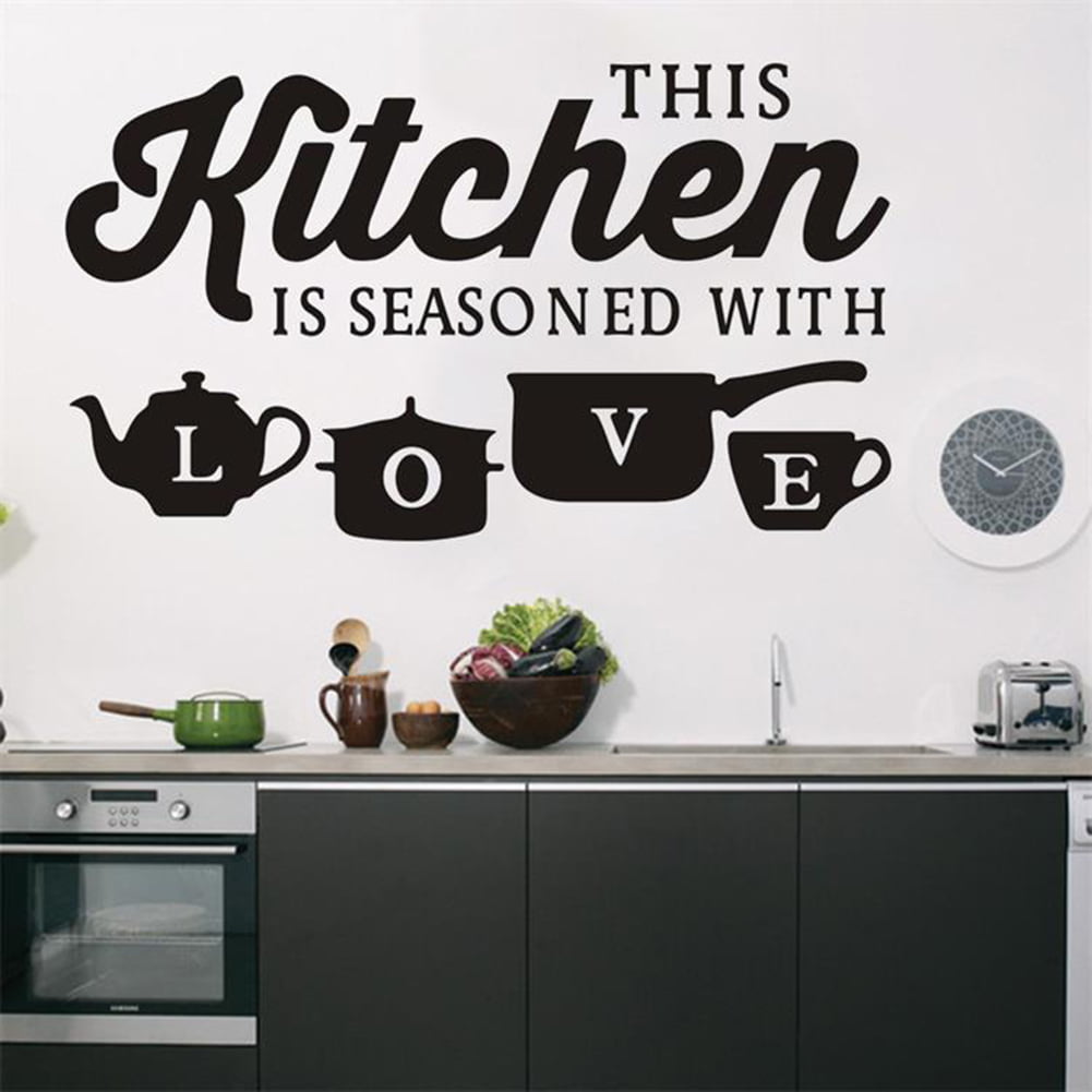 Kitchen Wall Stickers Quotes This Kitchen is Seasoned with Love Wall Decals for Kitchen Home Living Room Dining Room Restaurant Art Decorations. 