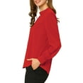 thumbnail image 4 of DARING DIVA Women's Stand Collar Long Sleeve Office Blouse XS Red, 4 of 7