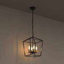 YANSUN 4-Light Black and Gold Farmhouse Lantern Pendant Light for Dining Room, Kitchen Island, Living Room