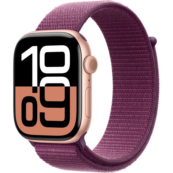 Pre-Owned Apple Watch Series 10 GPS + Cellular 46mm Rose Gold Aluminum Case with Plum Sport Loop