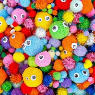 1050Pcs Multicolor Pom Poms, Assorted Sizes & Colors Craft Pompom Balls with 150pcs Wiggly Eyes for Kids Arts and Craft Projects and Decorations