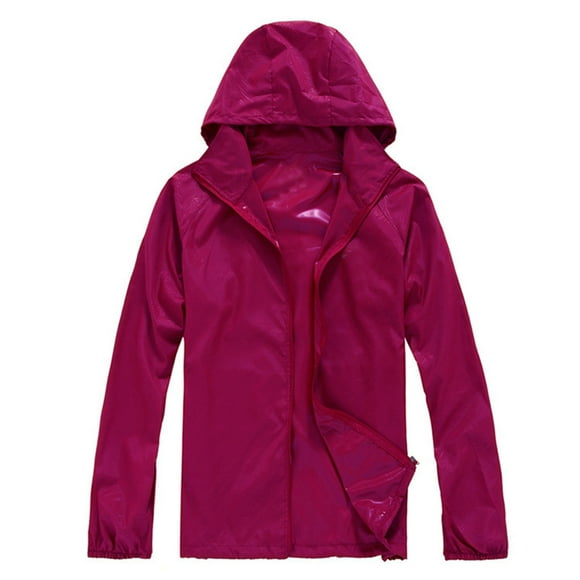 HANXIULIN Women Solid Rain Jacket Outdoor Plus Size Hooded Windproof Loose Coat Water Proof Raglan Storage Bag Wine Red 2XL