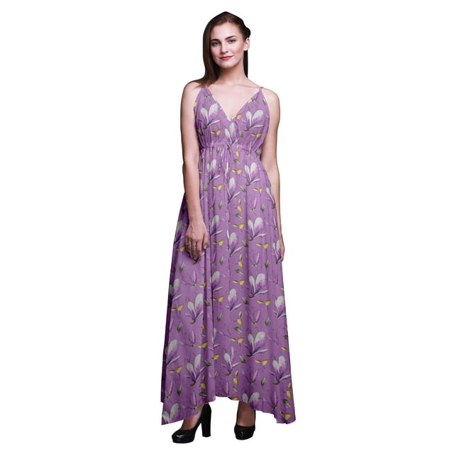 Bimba Floral Ladies Long Floral PrintDress Spaghetti Strap V Neck Maxi Beach Wear-XXX-Large