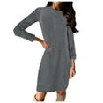thumbnail image 2 of IDALL Long Sleeve Dress,Petite Dresses Women's Sweater Jumper Dress Short Mini Dress Long Sleeve Solid Color Patchwork Elegant Dresses,Womens Dresses,Casual Dresses for Women Gray Dress 2XL, 2 of 5