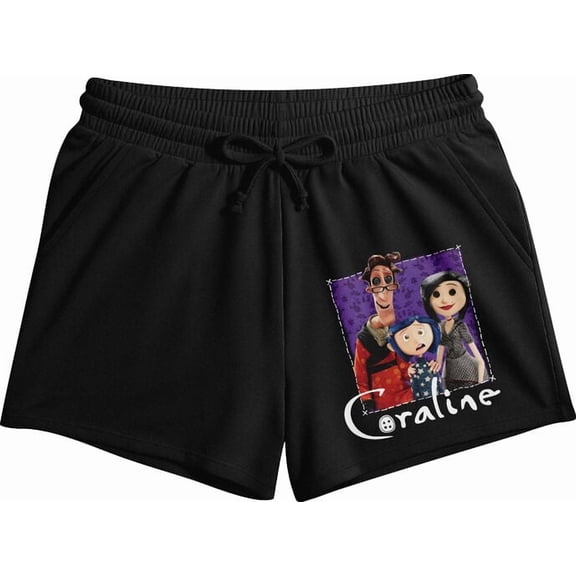 Coraline Family Portrait Women's Black Lounge Shorts-XL