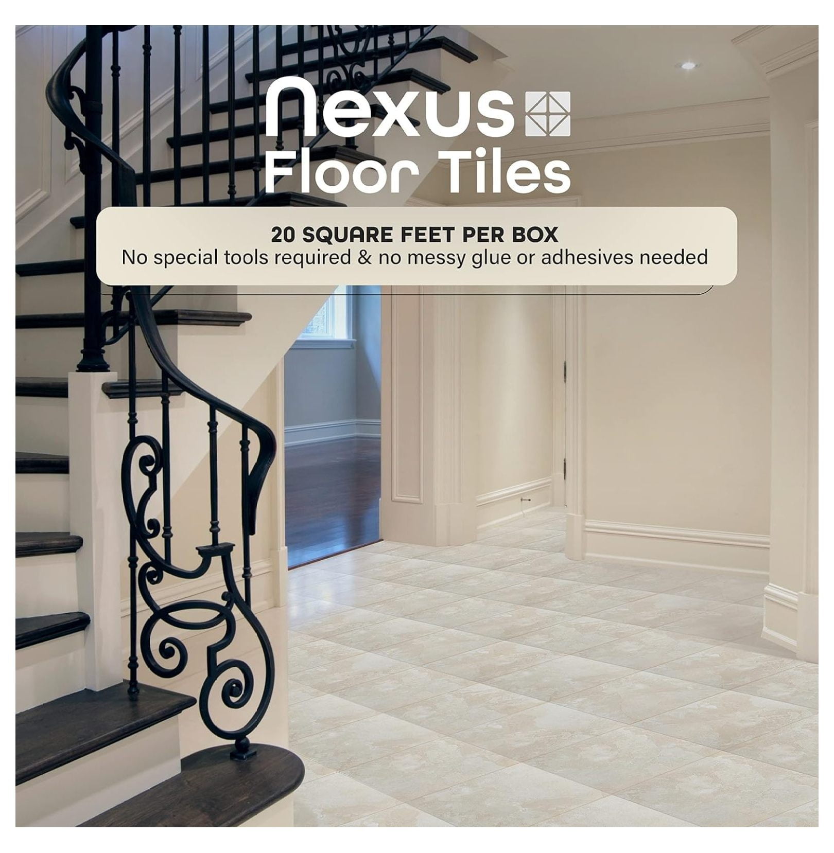 Self Adhesive 12-Inch Vinyl Floor Tiles, 20 Tiles - 12" x 12", White Slate Pattern - Peel & Stick, DIY Flooring for Kitchen, Dining Room, Bedrooms & Bathrooms by Achim Home Decor