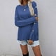 thumbnail image 4 of Gabardina para mujer largo de cuello Rojoondo de color sólido Suéter de punto de un solo pecho informal de talla grande (Azul, M), 4 of 5