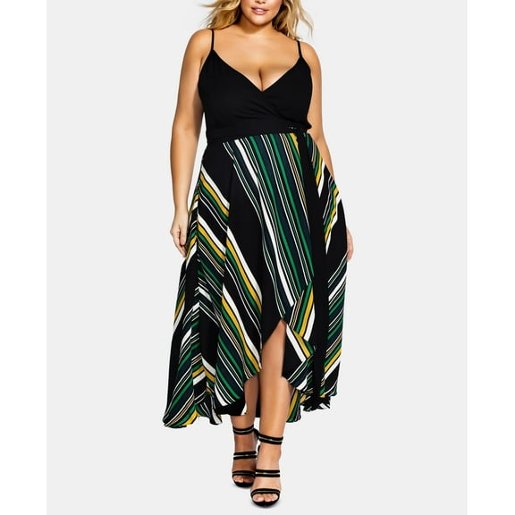 City Chic Trendy Plus Size Printed High Low Dress Black 16W
