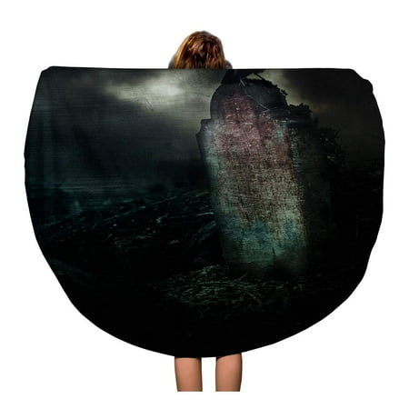 Poe Circle - SIDONKU 60 inch Round Beach Towel Blanket Poe Crow on Gravestone in Horror Halloween Setting Allen Travel Circle Circular Towels Mat Tapestry Beach Throw