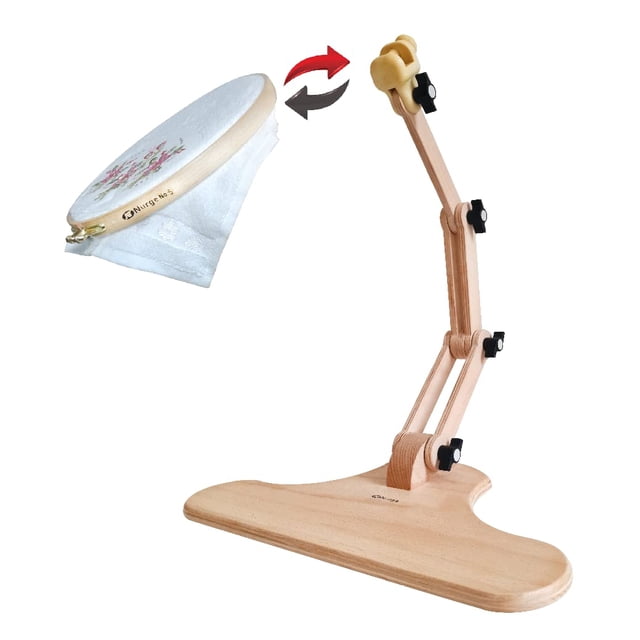 Nurge Adjustable Embroidery Table Stand, Cross Stitch Hoop Stand, Embroidery Hoop Holder. Hand Polished Natural Wood. ( Model No:190-4)