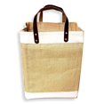 thumbnail image 3 of Eco-Friendly Large Jute and Cotton Leather Handle Market Tote Bag Natural, 3 of 6