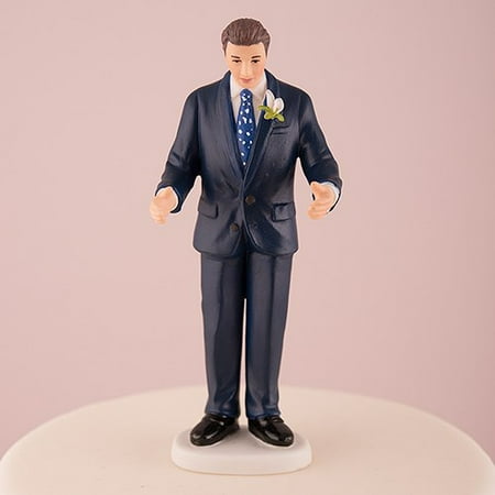 - Contemporary Vintage Groom in Navy Blue Suit Porcelain Wedding Cake Topper