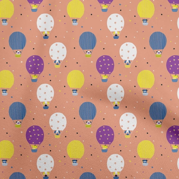 oneOone Georgette Viscose Orange Fabric Hot Air Balloon,Clouds & Rocket Transport Craft Projects Decor Fabric Printed By The Yard 42 Inch Wide