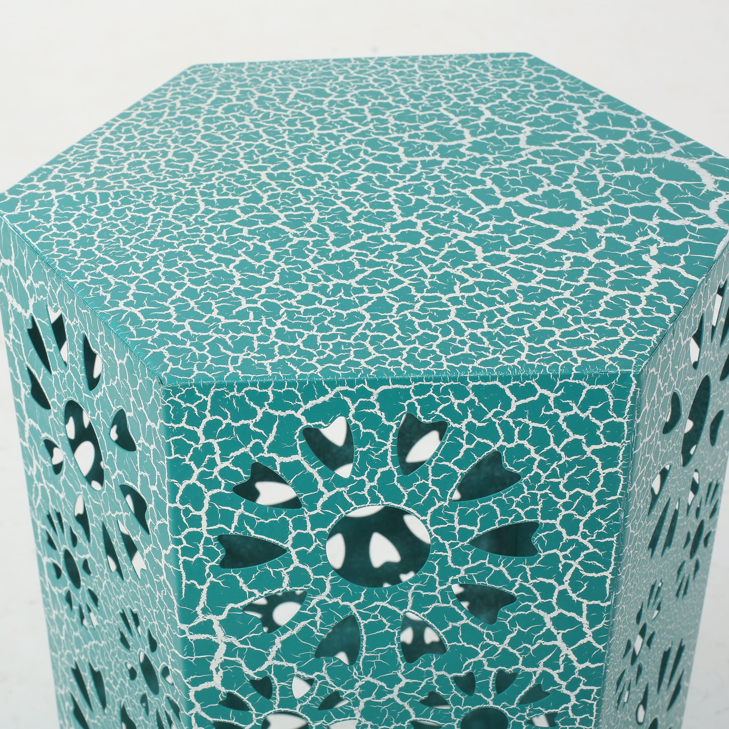 Noble House Vania Indoor 14 inch Sunburst Iron Side Table, Crackle Teal