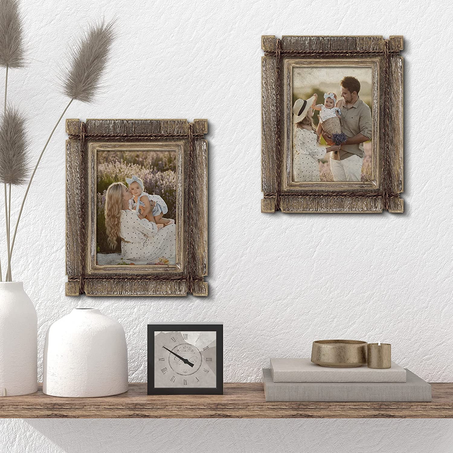 Afuly Rustic Picture Frames 5x7 Wooden Picture Frame Set of 2, Barnwood Distressed Western Vintage Photo Frames with Real Glass, Wall & Tabletop Display, Housewarming Wedding Gifts