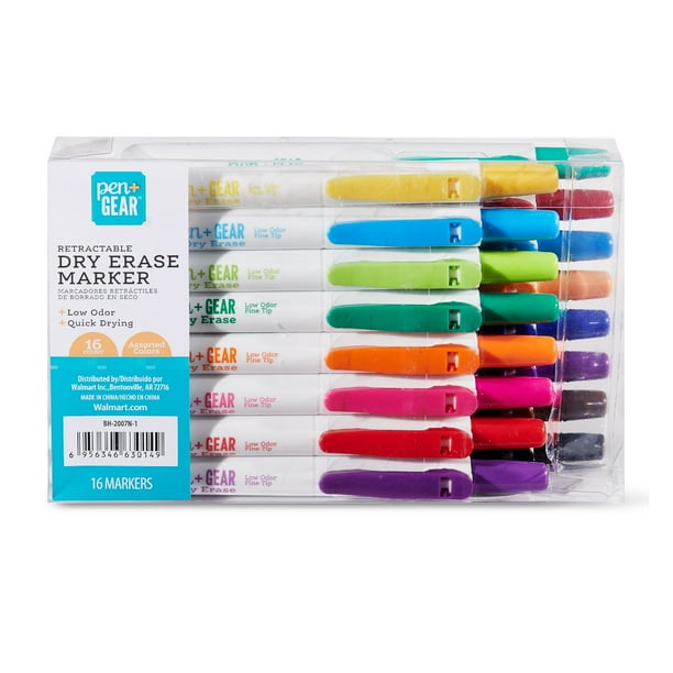 Pen + Gear Retractable Dry Erase Markers, Fine Tip, Assorted Colors, 16