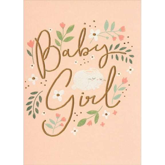 RSVP Baby Girl Bunny on Peach New Baby Congratulations Card