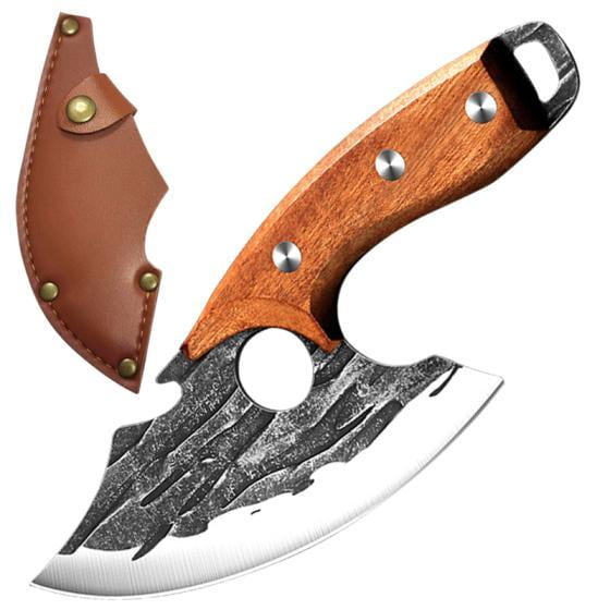 Outdoor Camping Multi-functional Knife with Leather Sheath, Household Kitchen Stainless Steel Knife with Wooden Handle. Great Cooking Helper