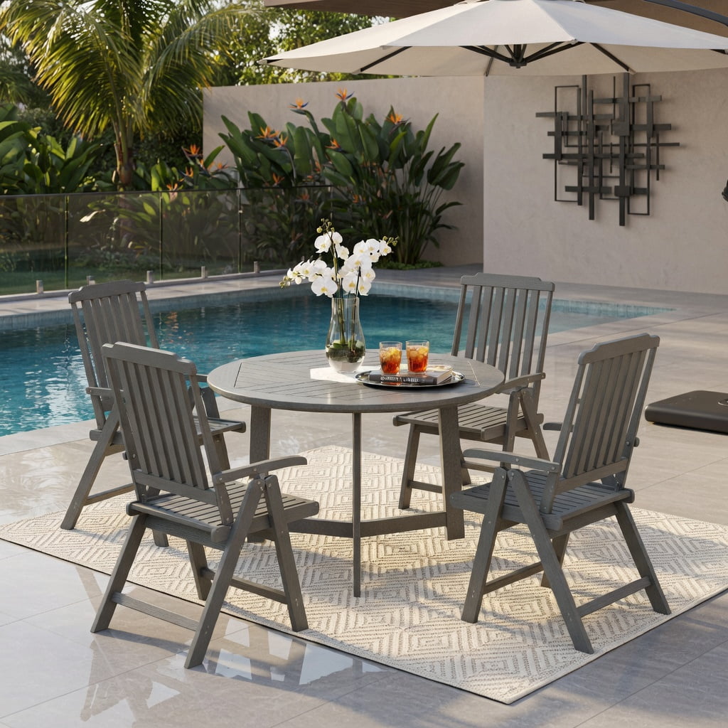 Hommoo Foldable HDPE Outdoor Patio Dining Chair with Armrests, Weatherproof, Rust-Resistant, Space-Saving Chair for Deck, Porch & Balcony, Gray