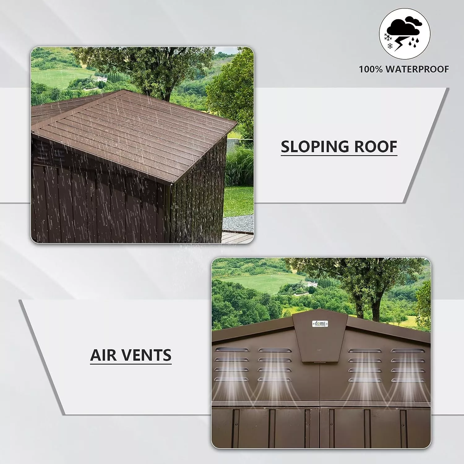 Domi Outdoor 10x 8FT Storage Shed with Lockable Door , Metal Garden Shed for Backyard, Patio, Lawn for Bike, Trash Can, Tools, Lawn Mowers, Pool Toys(Brown)