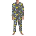 thumbnail image 3 of Salouo Geometric Print Button-Front Long Sleeve Pajama Set for Men, Soft 2Pjs Men's Long Sleeve Sleepwear-Medium, 3 of 7