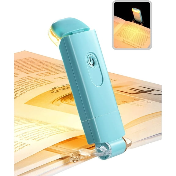 USB Rechargeable Book Reading Light, Amber Glow, Blue Light Blocking, Brightness Adjustable for Eye-Care, LED Clip on Book Lights, Portable Bookmark Light for Kids (Blue)