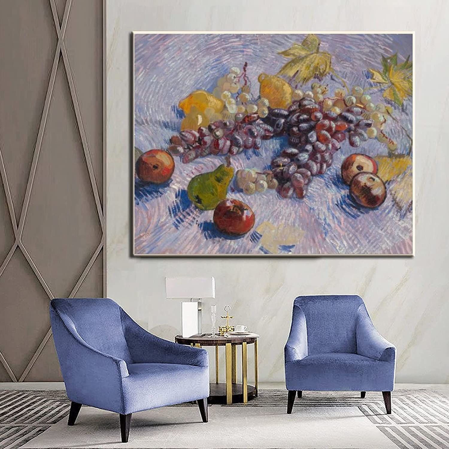 Vintage Wall Art Kitchen Wall Art Healthy Fruit Wall Art Apple and Grape  Oil Painting Canvas Painting Wall Art Poster for Bedroom Living Room Decor  12x16inch(30x40cm) Frame-Style