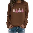 thumbnail image 1 of Gibobby Sudaderas navideñas Suéter casual colorido con estampado de árbol de Navidad para mujer con cuello redondo y mangas largas(Café,G), 1 of 4