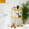 thumbnail image 3 of LLMRR 3-Tier Bathroom Cart Organizer, Transparency Laundry Room Organization Mobile Shelving Unit Multifunction Rolling Utility Cart, Orange, 3 of 6