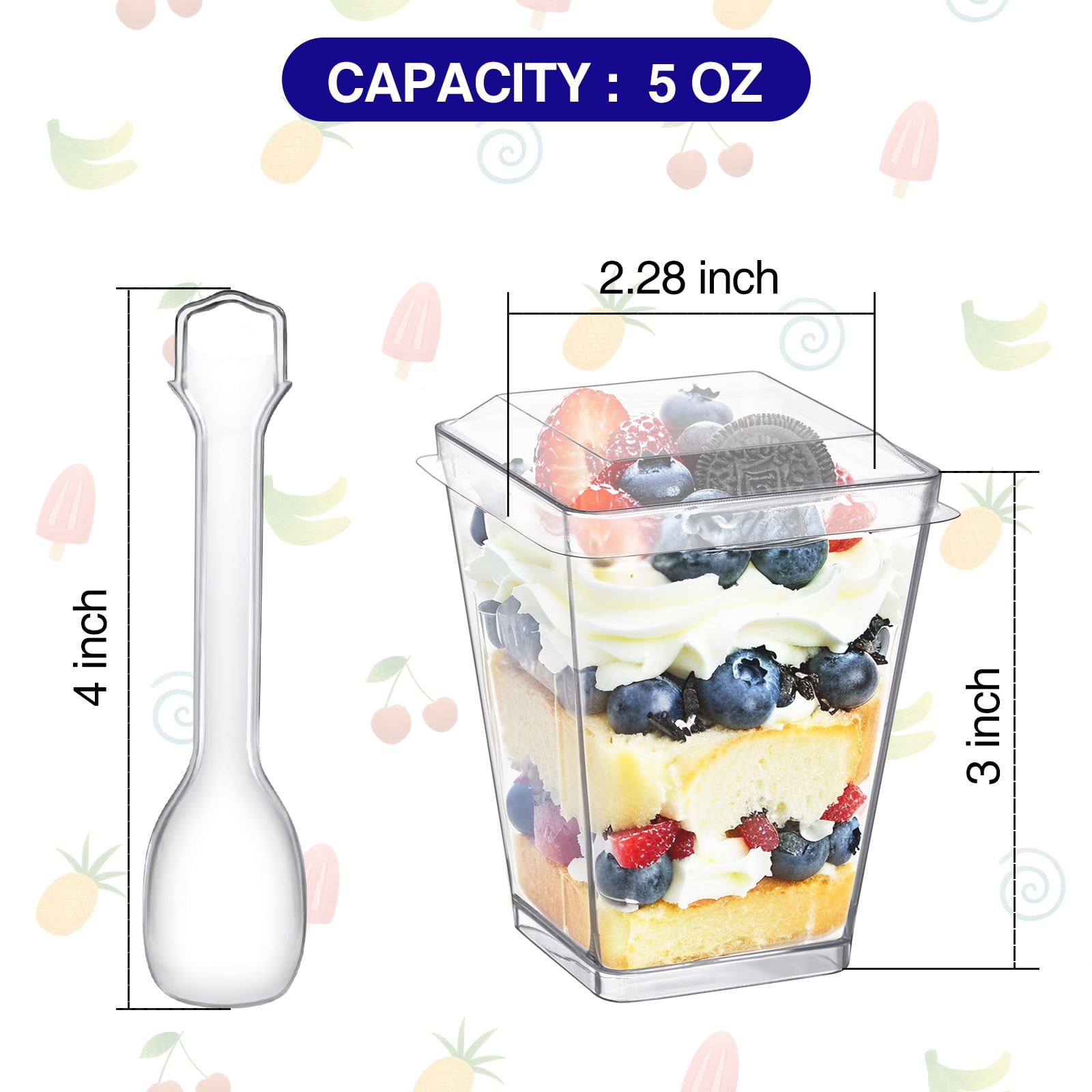 BagDream 50 Pack 5 oz Plastic Dessert Cups with Lids and Spoons, Yogurt Parfait Appetizer Cups Mini Dessert Shooter Cups for Pudding, Fruit and Ice Cream