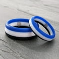 thumbnail image 5 of Blue White Black Stripe Silicone Ring for Men and Women 5mm Bandwidth, 5 of 5