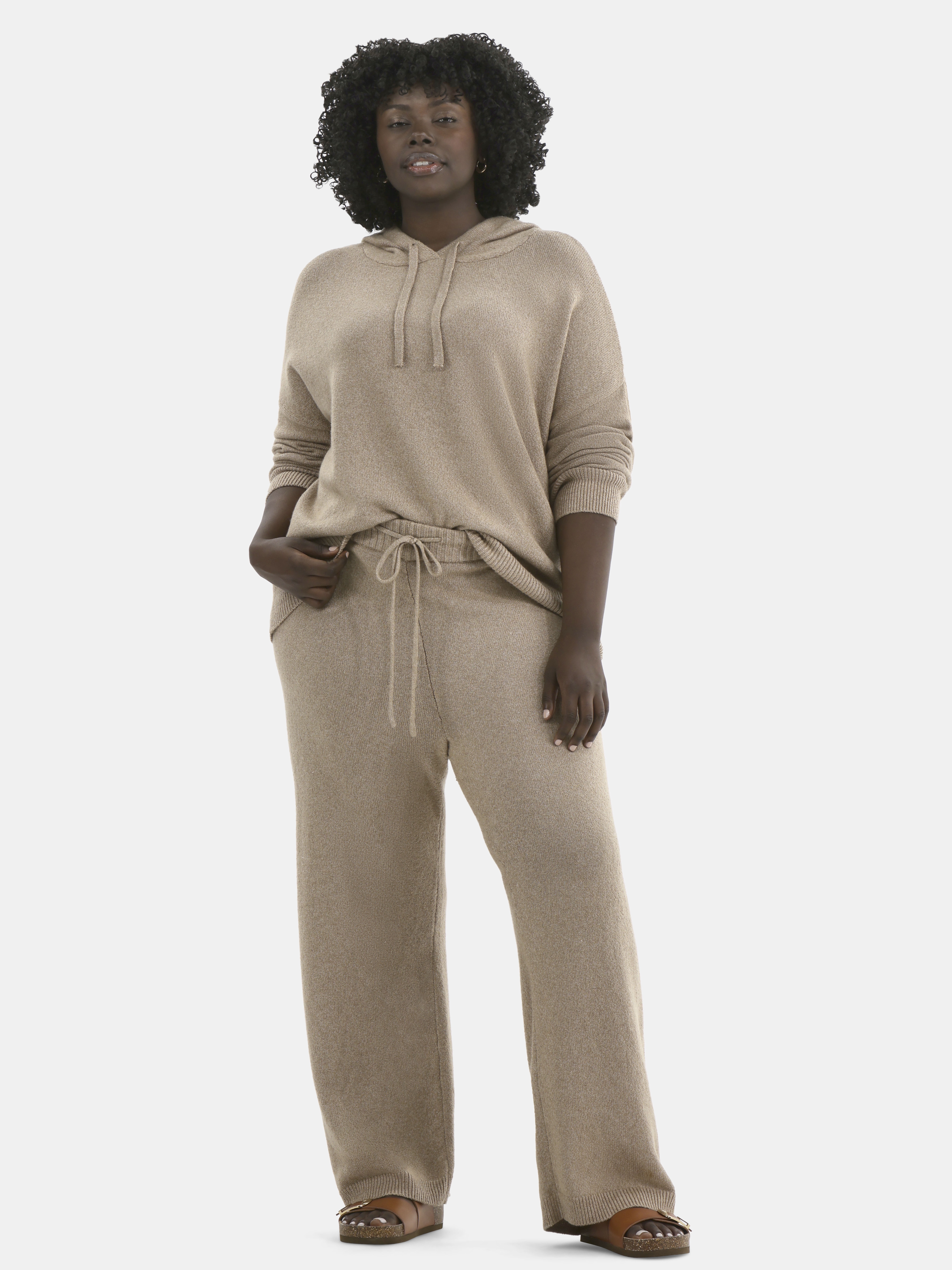 Time and Tru Women's and Women’s Plus Sweater Hoodie and Pants Set, Sizes XS-4X