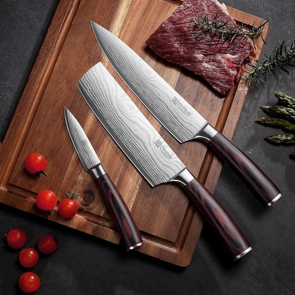 Kitchen Knife Set, 3 Piece High Carbon Stainless Steel Professional Chef Knife Set with Ultra Blade & Wooden Handle