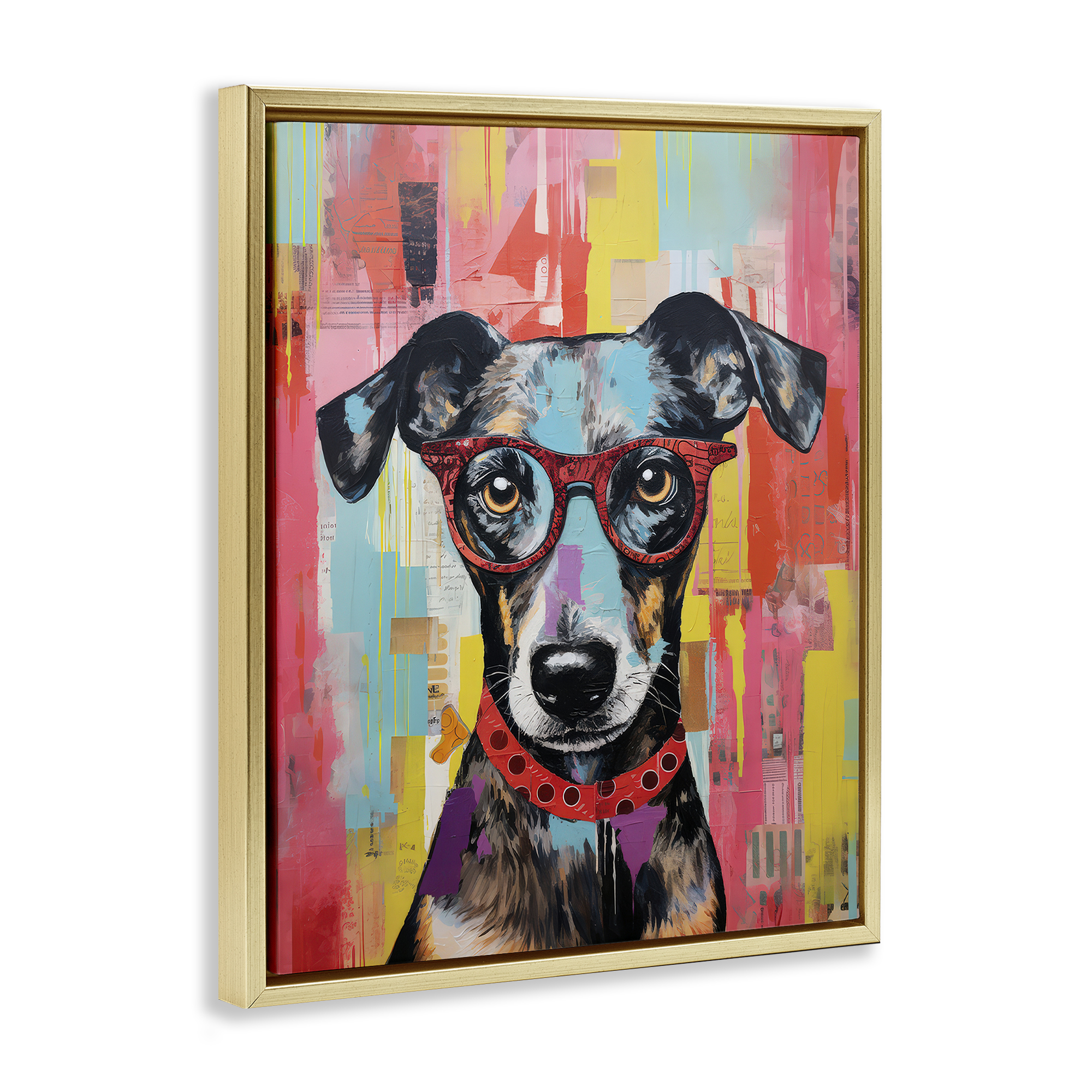 Stupell Industries Quirky Spectacle Dog Animals Painting Gold Floater Framed Canvas Art Print Wall Art, 25 x 31