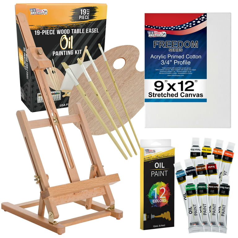 26 Pcs Painting Set with Easels, 2 Wooden Art Easels, 2 Canvases, 2 Plastic  Palettes, 20 Brushes, Painting Kit for Adults Party Supplies for Kids, No
