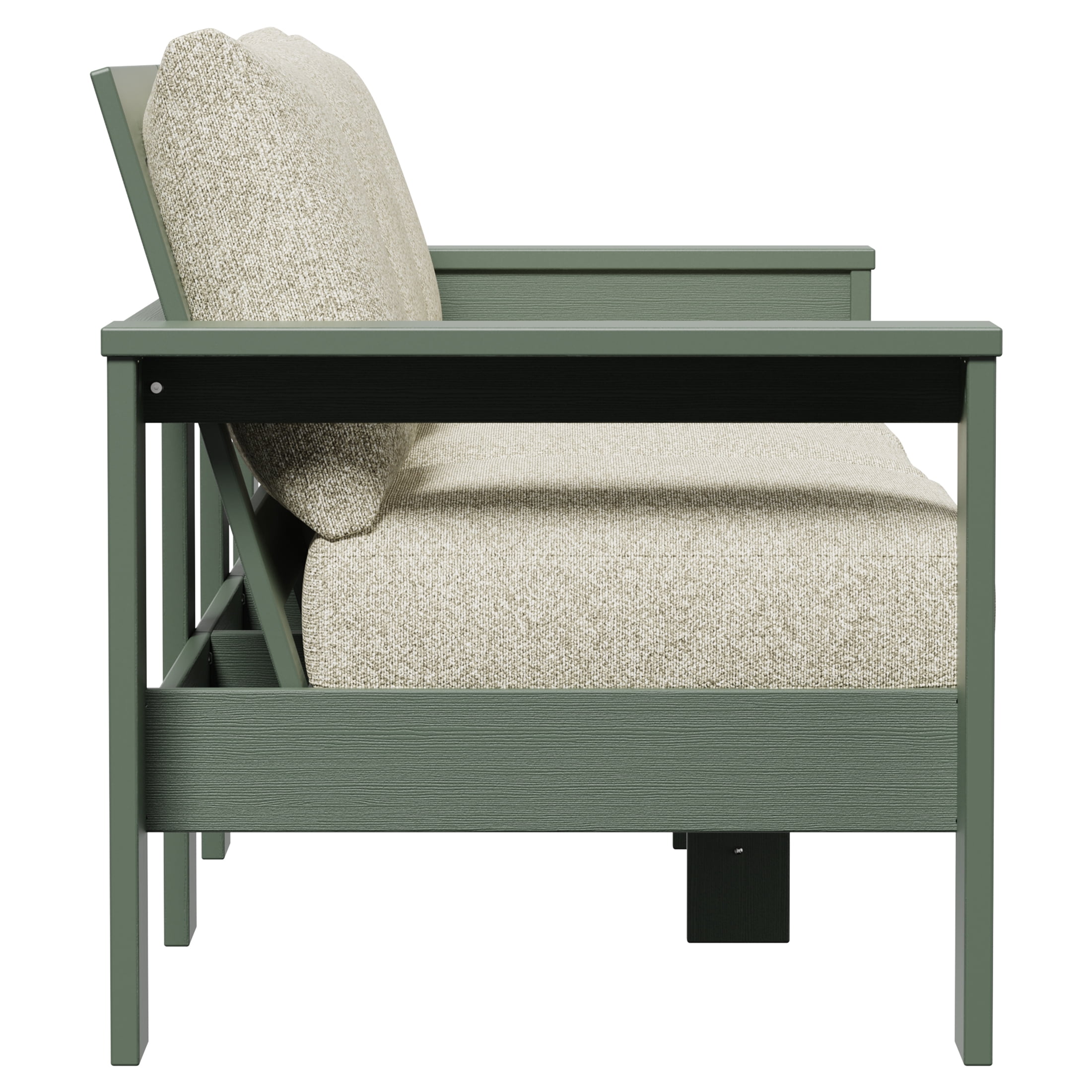 Better Homes & Gardens Ezra Outdoor HDPE Sofa, Green with Cream Boucle Cushions