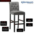 Bar Height Full Back Button Tufted Fabric Upholstered Bar Stool, Gray