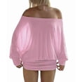 thumbnail image 3 of Women'S Off the Shoulder Dress Long Sleeve Batwing Mini Ruched Sheer Y2K Oversized Casual Streetwear Dress Pink L, 3 of 7