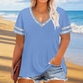 thumbnail image 4 of Nmnitkp Oversized Women's Short Sleeve T-Shirts Plus Size V-Neck Sequin Trim Short Sleeve T-Shirt, Casual Loose Fit Summer Tops for Daily Wear Blue,2XL, 4 of 6