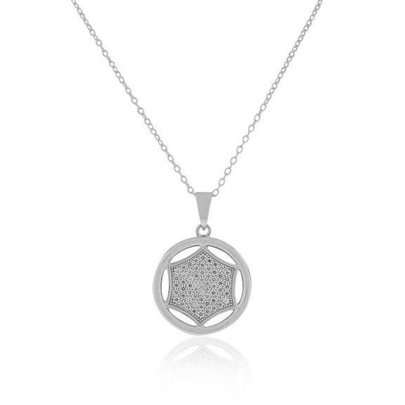 925 Sterling Silver White Clear CZ Round Pendant Necklace, 18"
