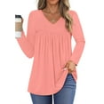 thumbnail image 3 of Fantaslook Womens Tops Dressy Casual Pleated Blouses V Neck Long Sleeve Shirts Fall Tunic Tops, 3 of 8