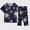 Dark Blue, variant on Baqcunre Two Piece Set for Women Floral Short Sleeve Crew Neck Tops And Wide Leg Pants Cozy Linen Set Summer 2 Piece Outfits Black 2XL