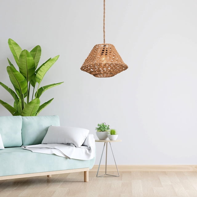 Pantalla de lámpara tejida con cuerda, pantalla de lámpara hecha a mano, cubierta de lámpara para luces de techo, accesorios de iluminación colgantes Amarillo