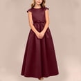 thumbnail image 4 of ITSAME Girls Formal A-Line Dress with Pockets Round Neck Bow Belt Wedding Party Pageant Gown Red Size 3T, 4 of 7