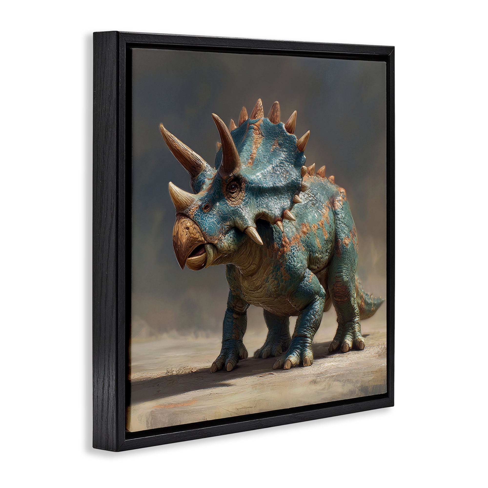 Stupell Industries Horned Triceratops at Sunrise Black Framed Floater Canvas Wall Art, design by Wumples