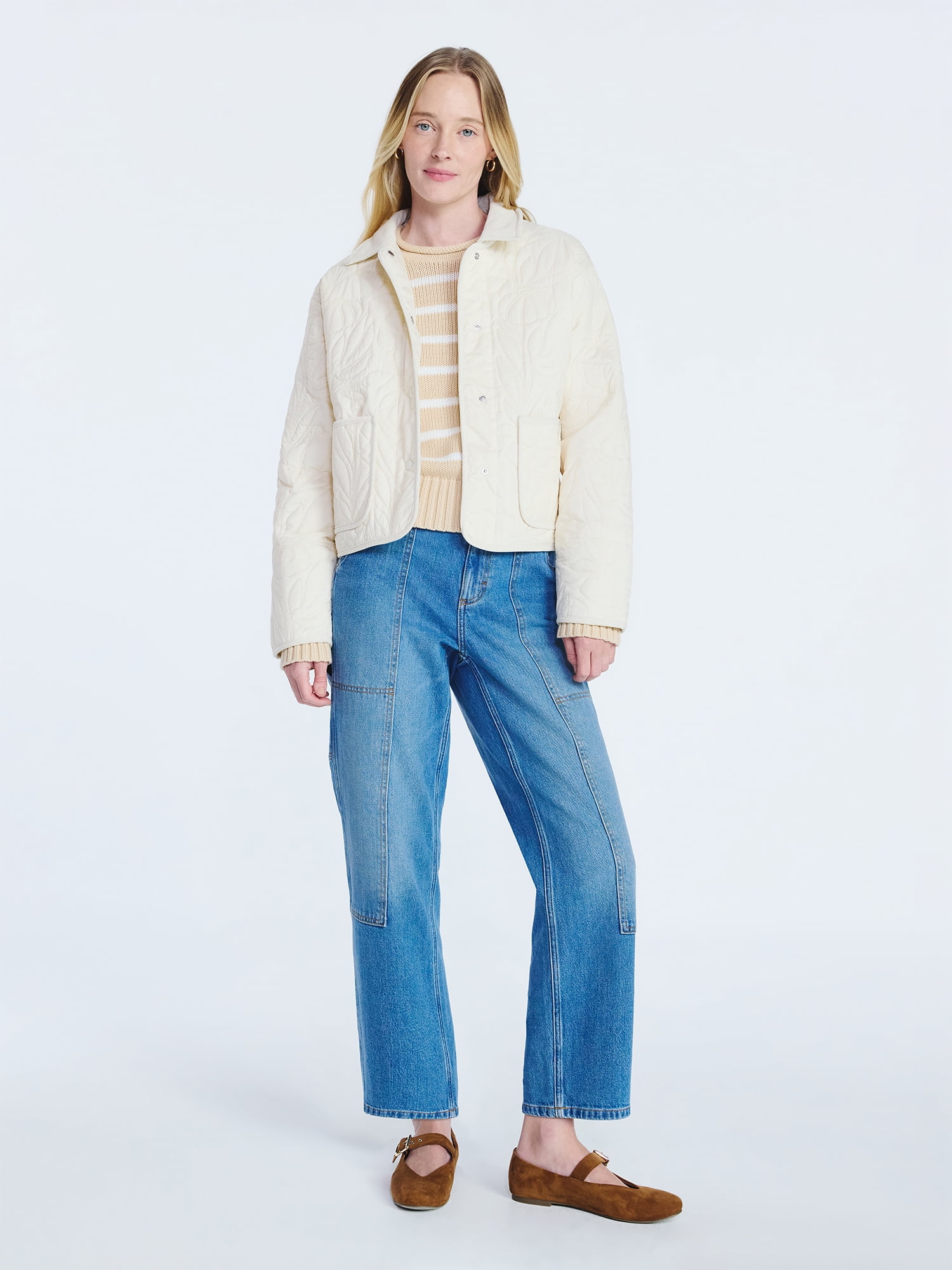 Free Assembly Women's and Women's Plus Floral Quilted Jacket, Sizes XS-4X